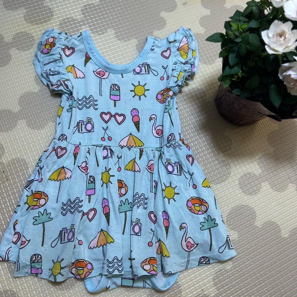 👶 Play by Little Sleepies Whimsical Flamingo and Ice Cream Print Dress-LKE Shop